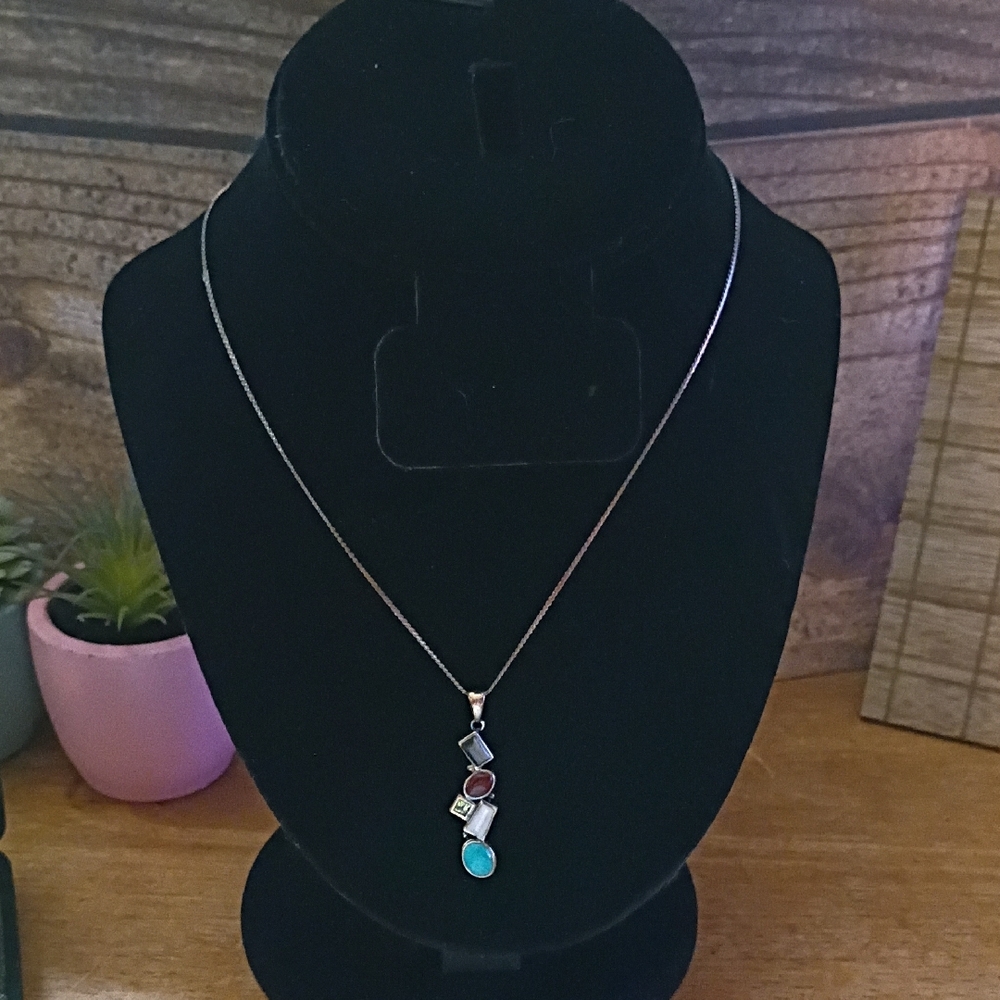 Sterling Silver Gemstone Necklace And Pendant Vintage TL Thailand